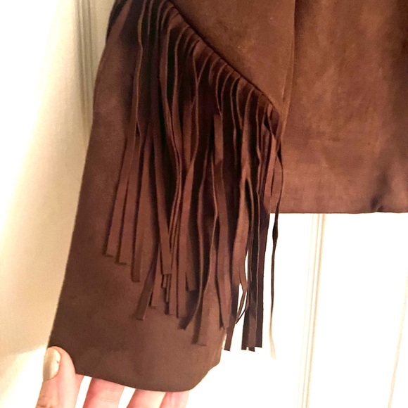 NEW For The Republic Dark Brown Fringe Faux Suede Jacket. Sz XS. - Picture 9 of 10
